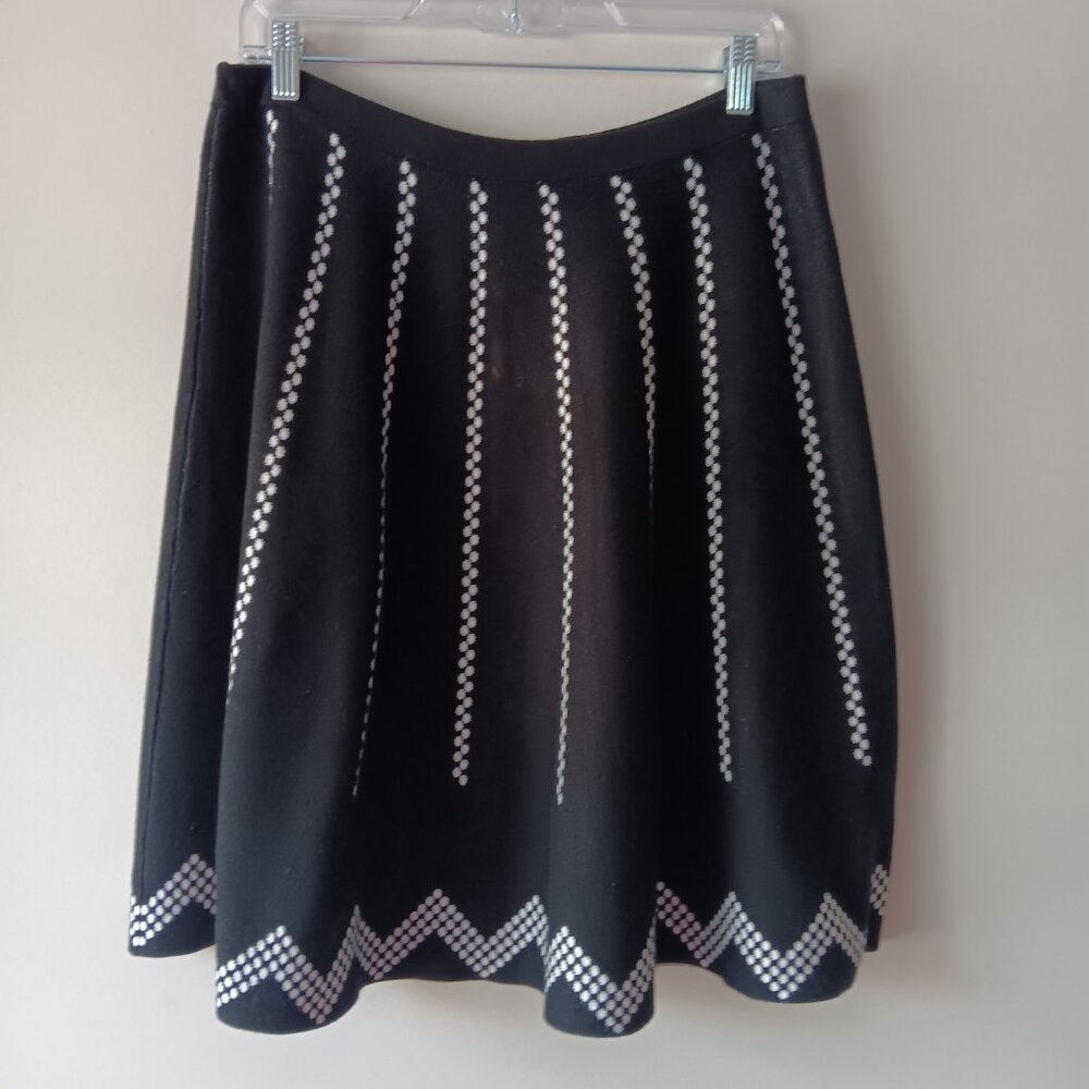 Spense Brand womens large Rayon Nylong knee length skirt Black white design E1 - Picture 12 of 15
